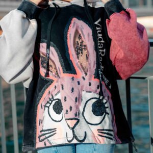 Lazy Bunny oversized cartoon streetwear hoodie black urban design