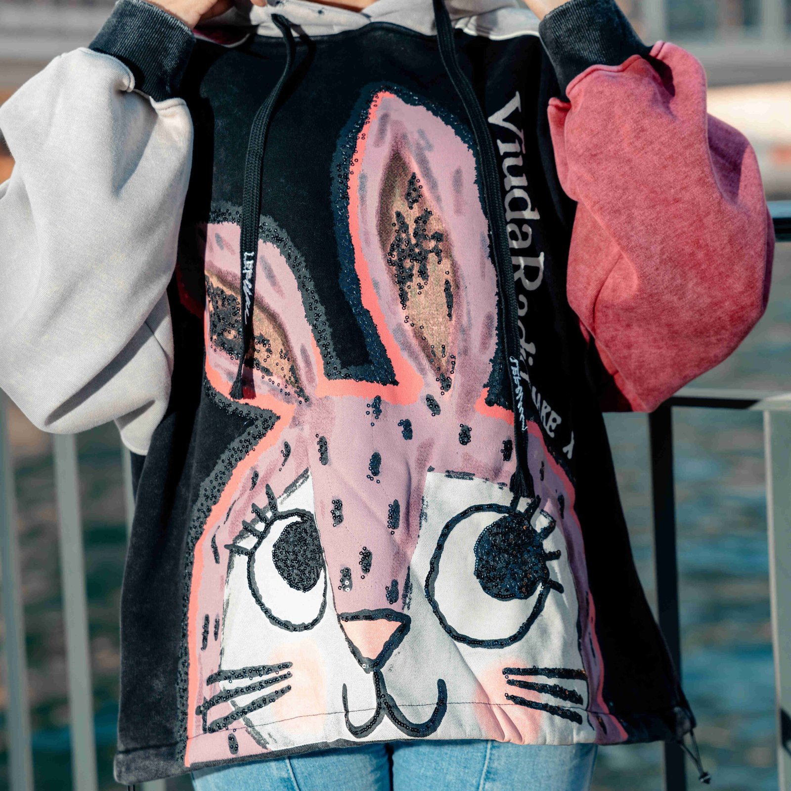 Lazy Bunny Oversized Cartoon Hoodie Lazy Bunny oversized cartoon streetwear hoodie black urban design